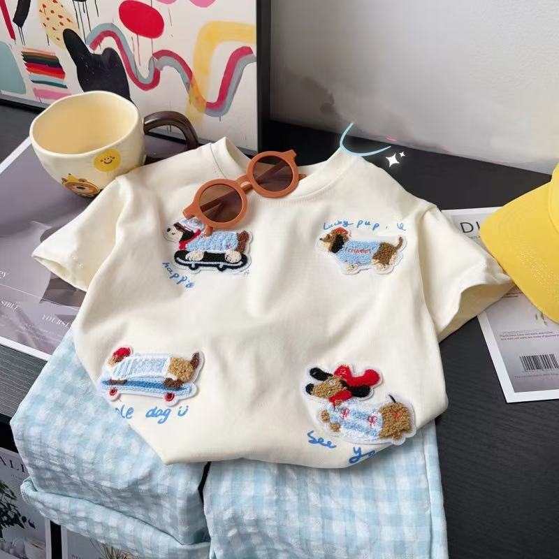 [Stereo Cartoon] 25 Children'S Loose Korean Style Design Dachshund Dog T-Shirt Explosion All-Match Short Sleeve - Image 3