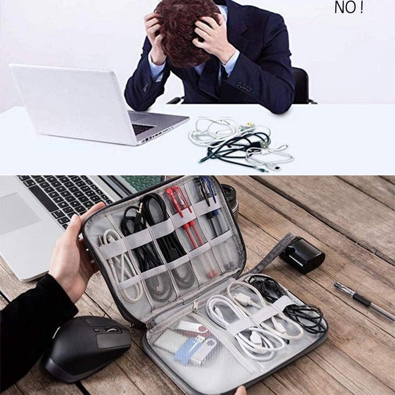 ديل كيس شنطة اكسسوارات الكترونيات ، تخزين صغيرة ومتينة لمختلف منافذ والكابلات والقرص الصلب والجوال والاسلاك حمل ادوات السفر الكهربائية لون رمادي بوليستر من ديل كيس - Image 3