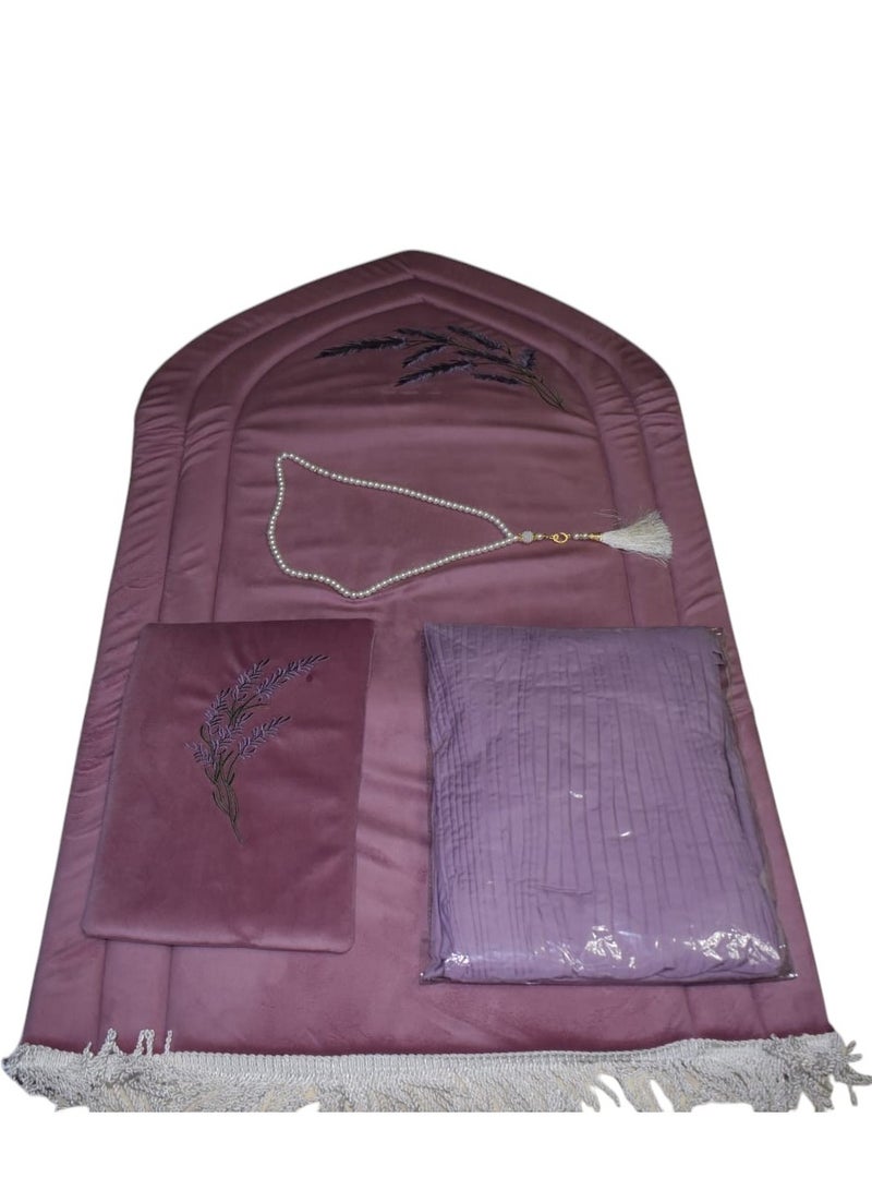 Foam Prayer Mat Embroidered With Quran Cover, Prayer Dress And Tasbih For Women Multicolor  - Image 1