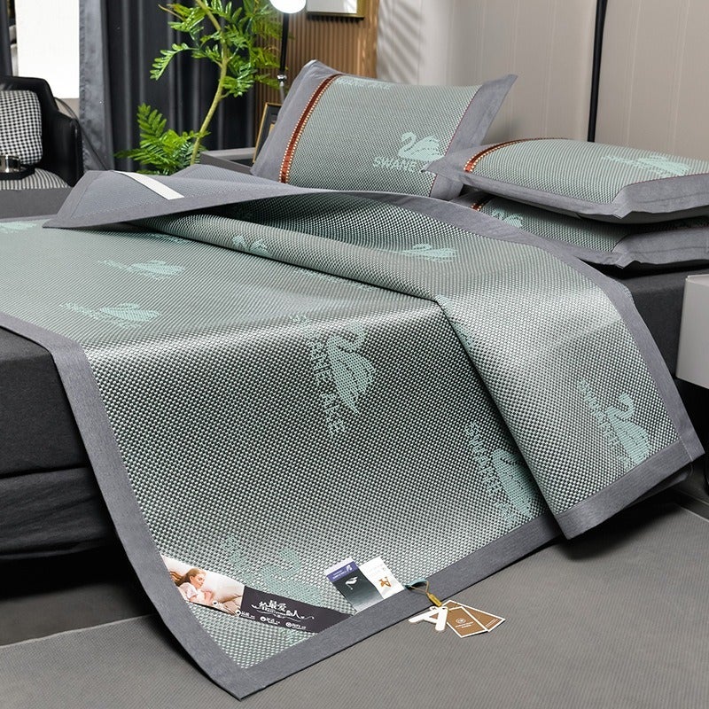 High-End Jacquard Ice Silk Rattan Mat Cooling Bedding Set - Class A Swan Ice Rattan Summer Foldable Air Conditioning Soft Mat