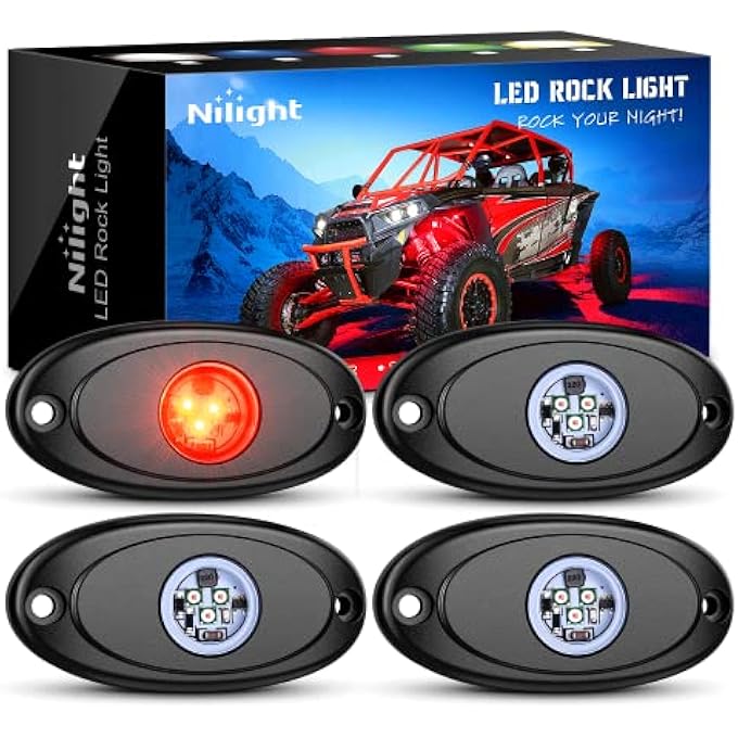 Nilight Led Rock Light 4Pcs Red Pods Waterproof Under Body Wheel Well Exterior Interior Lights For Car Truck Pickups Atv Utv Suv Motorcycle Boat 2 Years Warranty - Image 2