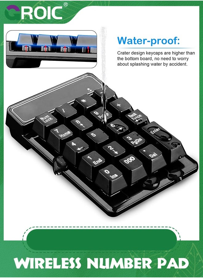 GROIC - Wireless Number Pad Numpad Numeric Keypad for Laptops Computer Desktop, Portable Financial Accounting Mechanical Feel Keyboards 10 Key Keyboard Pads Compatible with Windows, macOS, Linux - Image 1