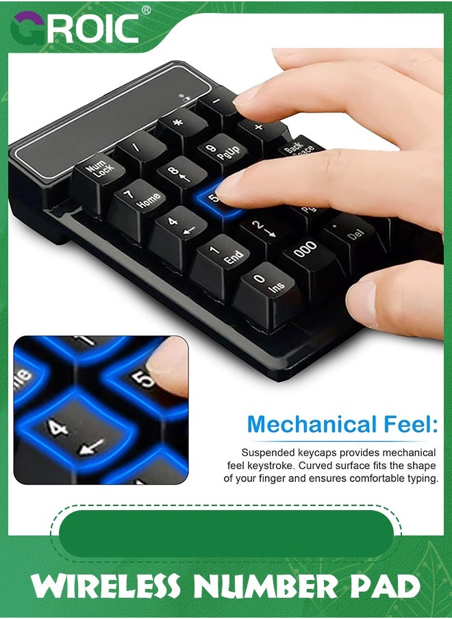 GROIC - Wireless Number Pad Numpad Numeric Keypad for Laptops Computer Desktop, Portable Financial Accounting Mechanical Feel Keyboards 10 Key Keyboard Pads Compatible with Windows, macOS, Linux - Image 1