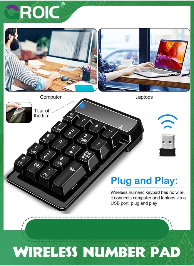 GROIC - Wireless Number Pad Numpad Numeric Keypad for Laptops Computer Desktop, Portable Financial Accounting Mechanical Feel Keyboards 10 Key Keyboard Pads Compatible with Windows, macOS, Linux - Image 1