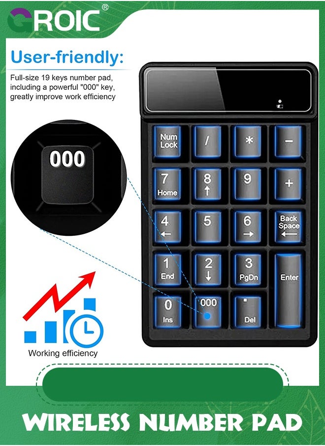 GROIC - Wireless Number Pad Numpad Numeric Keypad for Laptops Computer Desktop, Portable Financial Accounting Mechanical Feel Keyboards 10 Key Keyboard Pads Compatible with Windows, macOS, Linux - Image 1