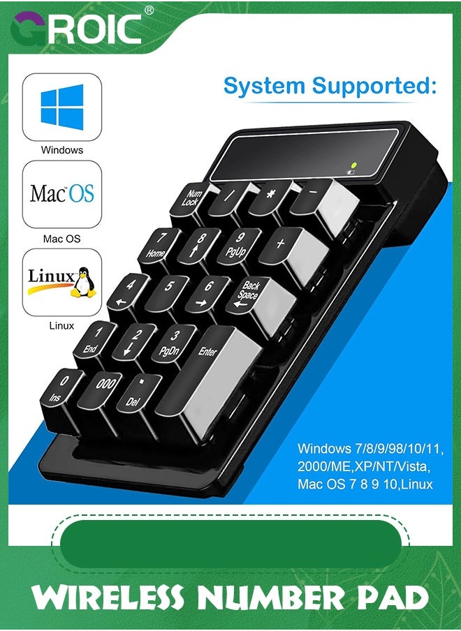 GROIC - Wireless Number Pad Numpad Numeric Keypad for Laptops Computer Desktop, Portable Financial Accounting Mechanical Feel Keyboards 10 Key Keyboard Pads Compatible with Windows, macOS, Linux - Image 1