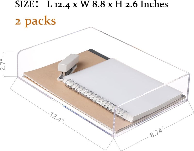 BPA® Paper Organizer Tray, Clear Acrylic Desk Organizers and Accessories, Stackable Classroom File Storage, Letter Size Workspace Office Organization- L12.4 x W8.8 x H2.6 Inch x 2 Pack 2 Tier - Image 3