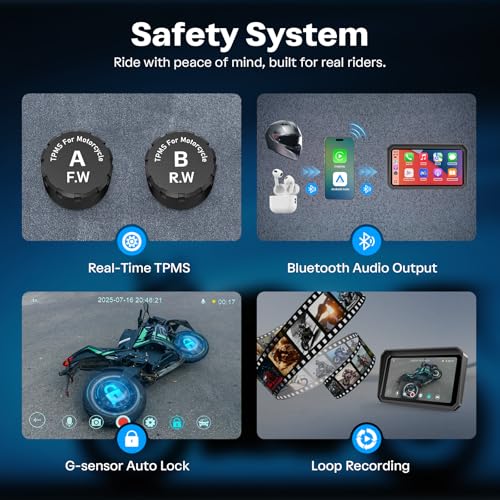 WonVon Motorcycle CarPlay Screen with Android Auto – 6.25” Waterproof GPS, Pantalla para Moto, Apple CarPlay, Navigation System for Motorcycle, Dual 2K Dash Cam Bluetooth Audio & TPMS - Image 4
