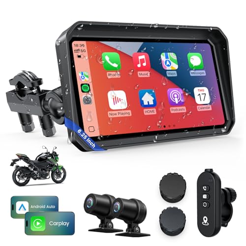 WonVon Motorcycle CarPlay Screen with Android Auto – 6.25” Waterproof GPS, Pantalla para Moto, Apple CarPlay, Navigation System for Motorcycle, Dual 2K Dash Cam Bluetooth Audio & TPMS - Image 1