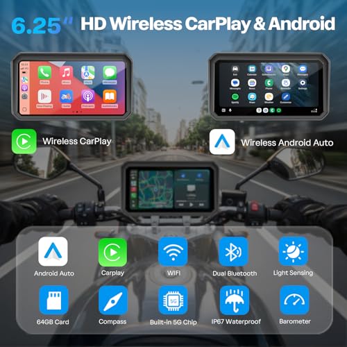 WonVon Motorcycle CarPlay Screen with Android Auto – 6.25” Waterproof GPS, Pantalla para Moto, Apple CarPlay, Navigation System for Motorcycle, Dual 2K Dash Cam Bluetooth Audio & TPMS - Image 2