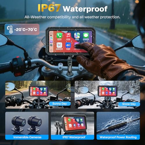 WonVon Motorcycle CarPlay Screen with Android Auto – 6.25” Waterproof GPS, Pantalla para Moto, Apple CarPlay, Navigation System for Motorcycle, Dual 2K Dash Cam Bluetooth Audio & TPMS - Image 5