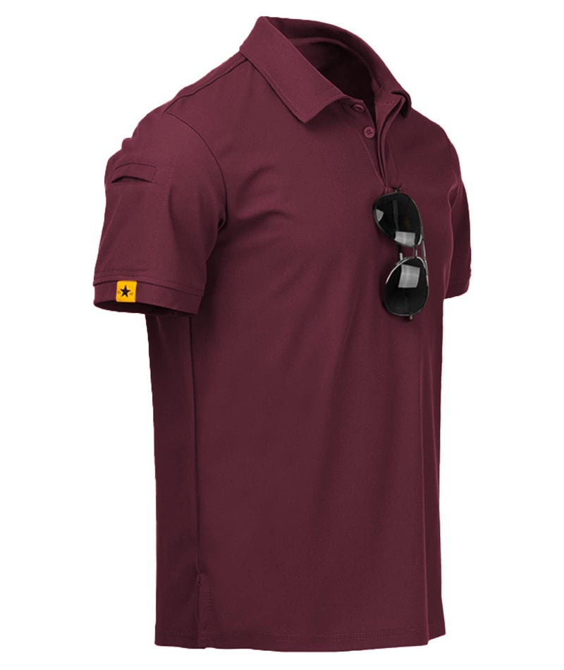 ZITY Mens Polo Shirt Short Sleeve Sports Tactical T-Shirt Athletic Golf Polos Daily Casual Stylish Collared Shirts for Men Wine Red Large - Image 1