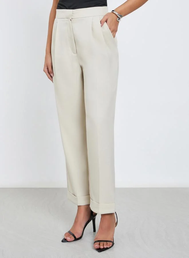 Styli Barrel Fit Tapered Pants with Pleat Detail