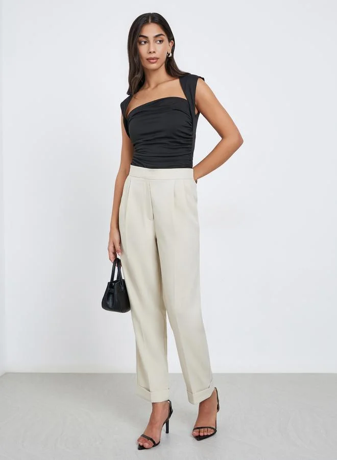 Styli Barrel Fit Tapered Pants with Pleat Detail
