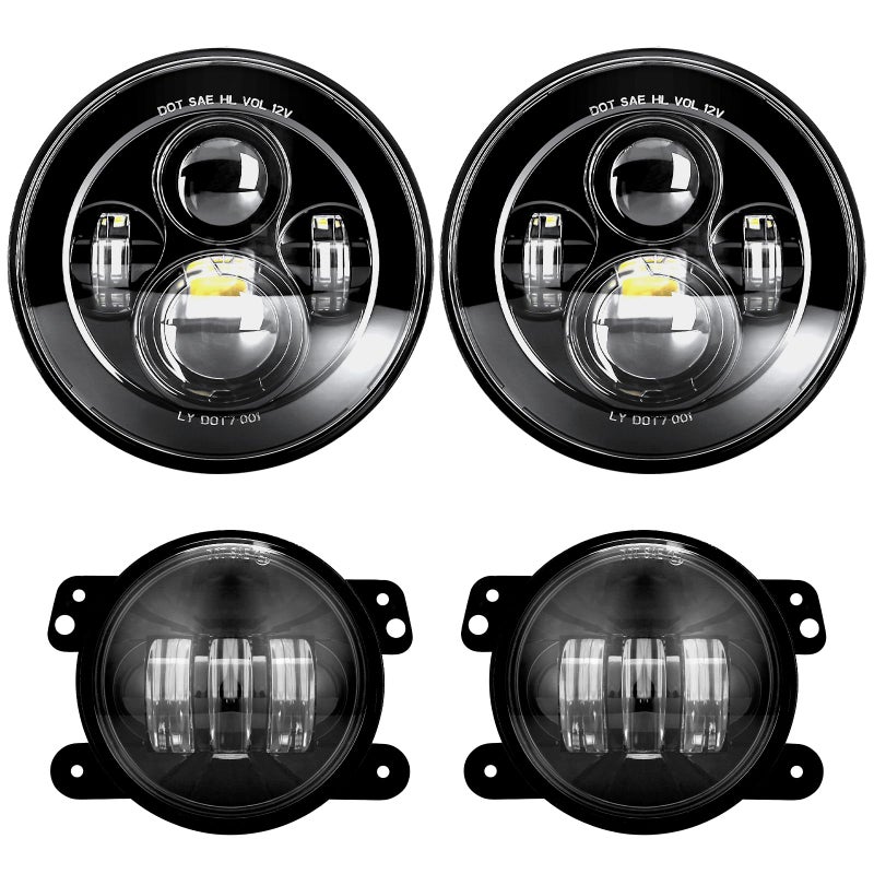 مصابيح LED سوداء معتمدة من LXLIGHT DOT 7 بوصة مع 4 مصابيح ضباب متوافقة مع جيب رانجلر 972017 JK TJ LJ