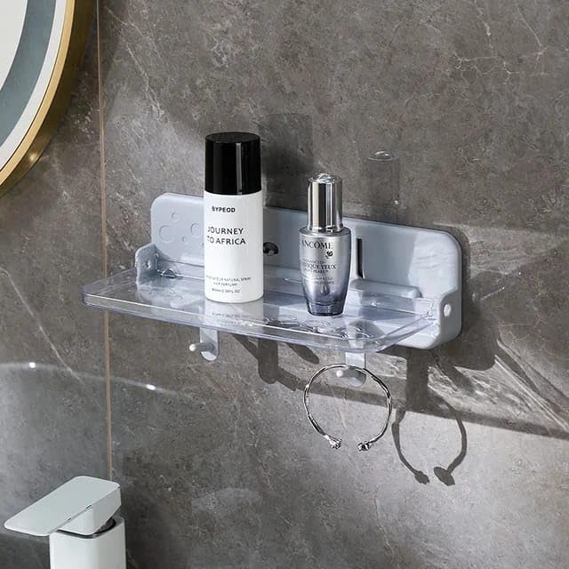 Wrixty Wrixty Acrylic Floating Wall Shelves Small Stick on Wall Mounted Phone Shelf Holder Wipes Rack Smart Speaker Shelf for Bathroom, Kitchen, Toilet, Bedroom, Office  - Image 4
