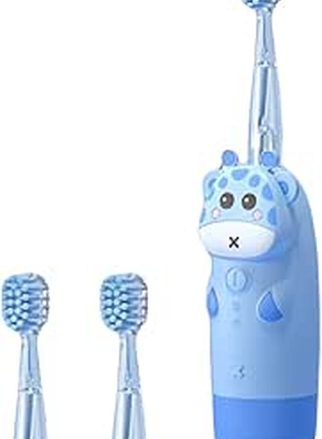 Sonic Vibrating Toothbrush Set With 2 Blue Animal Brush Heads And Straight Handle Design - Image 1