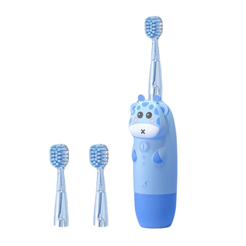 Sonic Vibrating Toothbrush Set With 2 Blue Animal Brush Heads And Straight Handle Design - Image 2