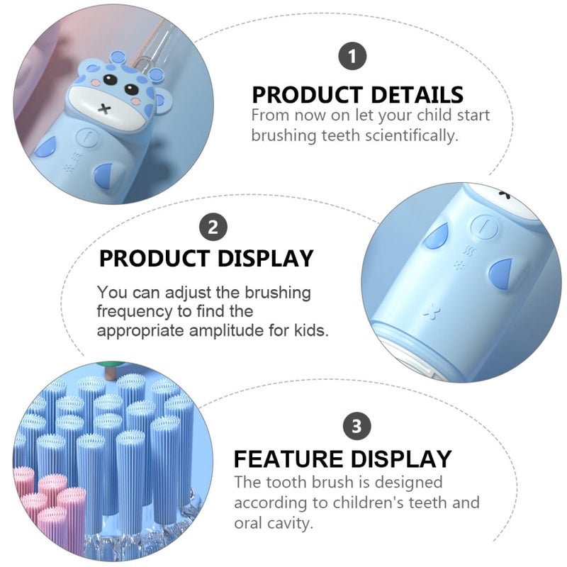 Sonic Vibrating Toothbrush Set With 2 Blue Animal Brush Heads And Straight Handle Design - Image 4