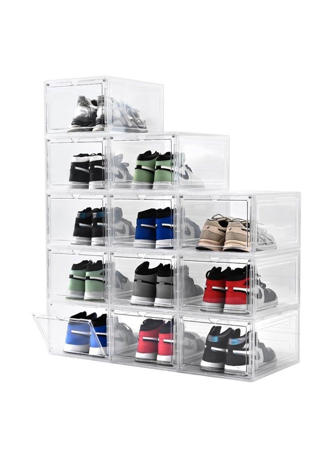 beehomay Large Shoe Boxes Clear Plastic Stackable，Drop Front Shoe Box with Clear Door, Shoe Containers For Sneaker Display,Fit up to US Size12 (clear, 12 pack) - Image 1
