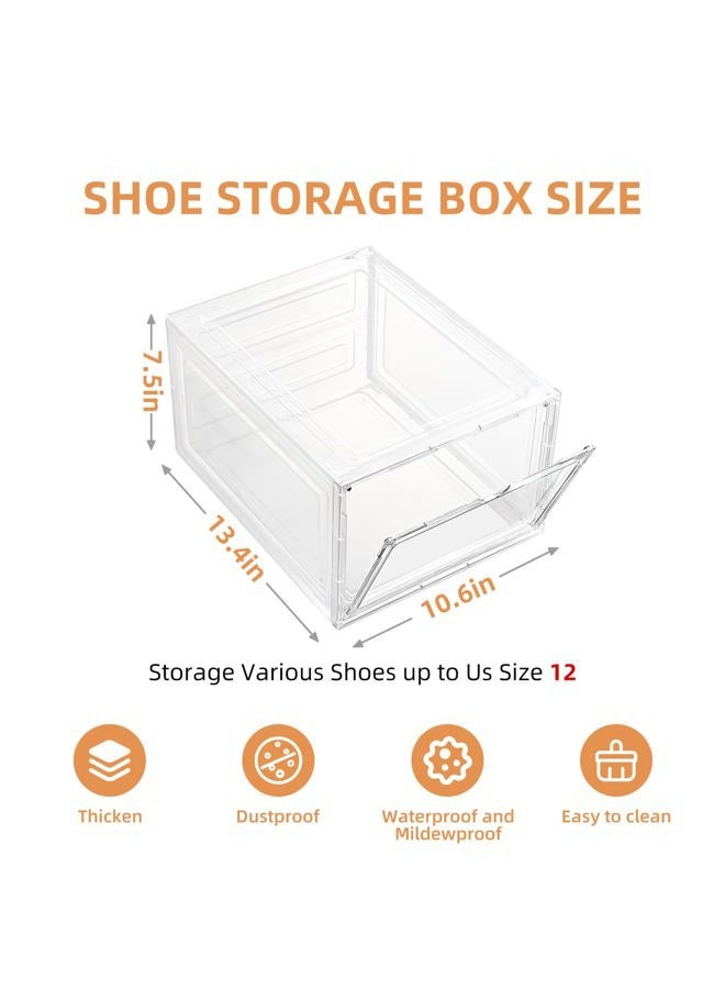 beehomay Large Shoe Boxes Clear Plastic Stackable，Drop Front Shoe Box with Clear Door, Shoe Containers For Sneaker Display,Fit up to US Size12 (clear, 12 pack) - Image 3