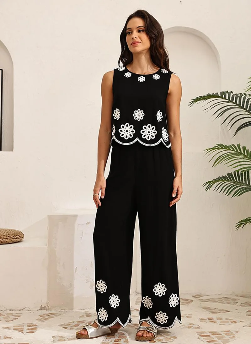 YUNIQEE Black Round Neck Sleeveless Co-rds Set