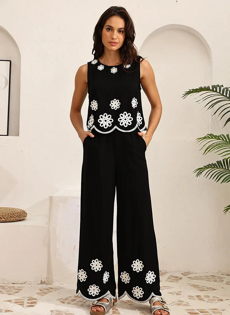 YUNIQEE Black Round Neck Sleeveless Co-rds Set