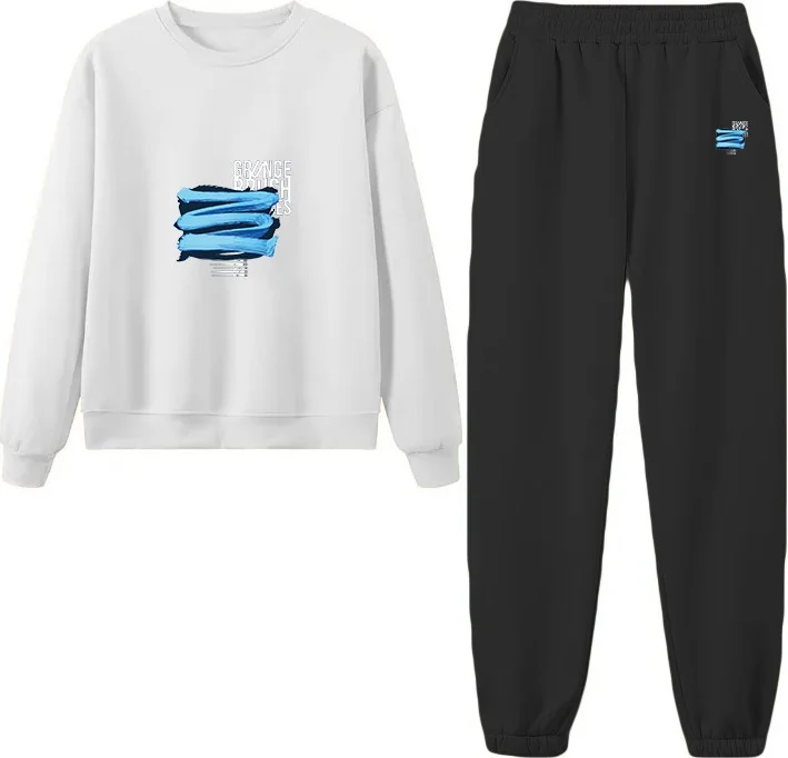 دوغ فش Tracksuit Oversize Grunce Brush Printed Tracksuit,lover,couple Combination White