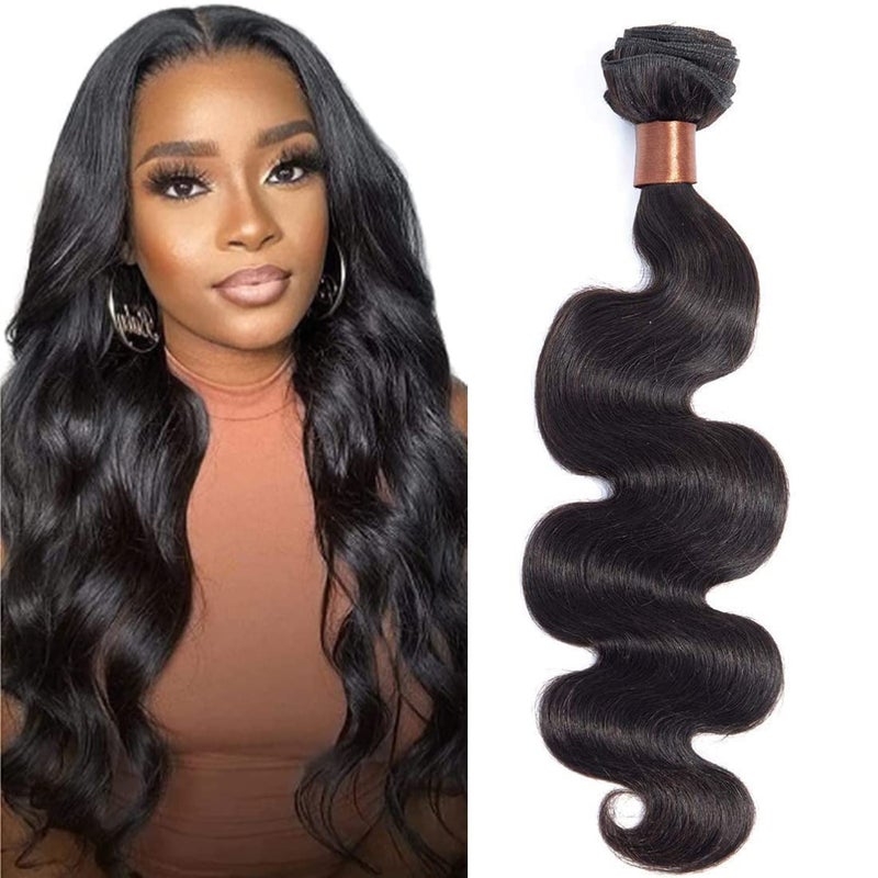 ANGIE QUEEN Brazilian Virgin Human Hair Bundle 14 Inch Body Wave One Bundle 100 Unprocessed Raw Human Hair Extention Weave Bundles Nature Black Color for Women