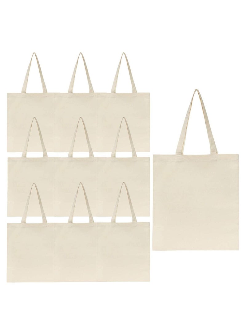 Amber Home Amber Home Pack of 10 Eco Friendly Premium Quality Natural Cotton Canvas Tote Bag Shopping and Grocery Bag Reusable Large Cotton bag, DIY & Craft Bag Size 42x38cm - Image 1