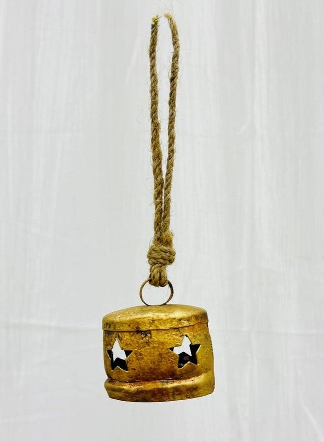 THOR INSTRUMENTS Shabby Chic Hanging Bells Cluster – Rustic Handmade Metal Bell Décor for Wall, Door, Garden, or Festive Decoration on Jute Rope Perfect for Holiday Decor Indoor (Star Drum Cut (2x2x2.5)) - Image 5