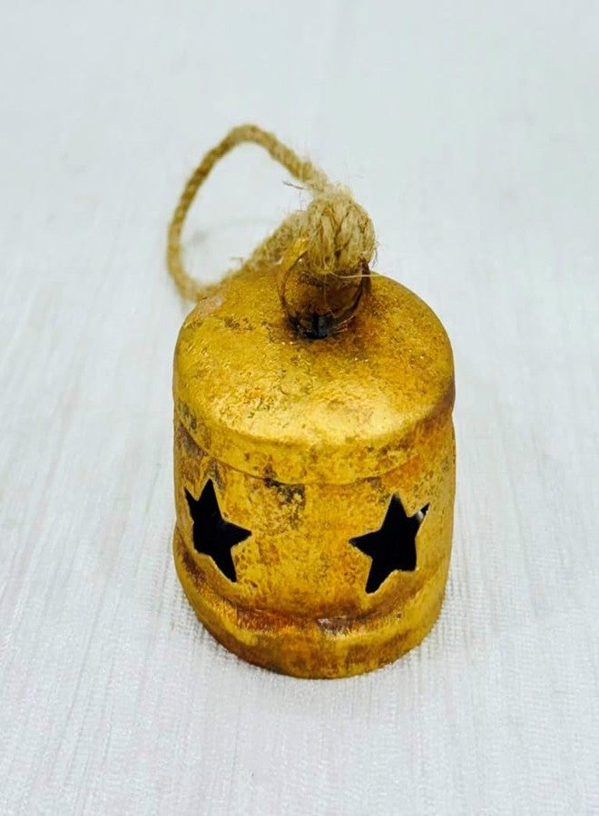 THOR INSTRUMENTS Shabby Chic Hanging Bells Cluster – Rustic Handmade Metal Bell Décor for Wall, Door, Garden, or Festive Decoration on Jute Rope Perfect for Holiday Decor Indoor (Star Drum Cut (2x2x2.5)) - Image 2