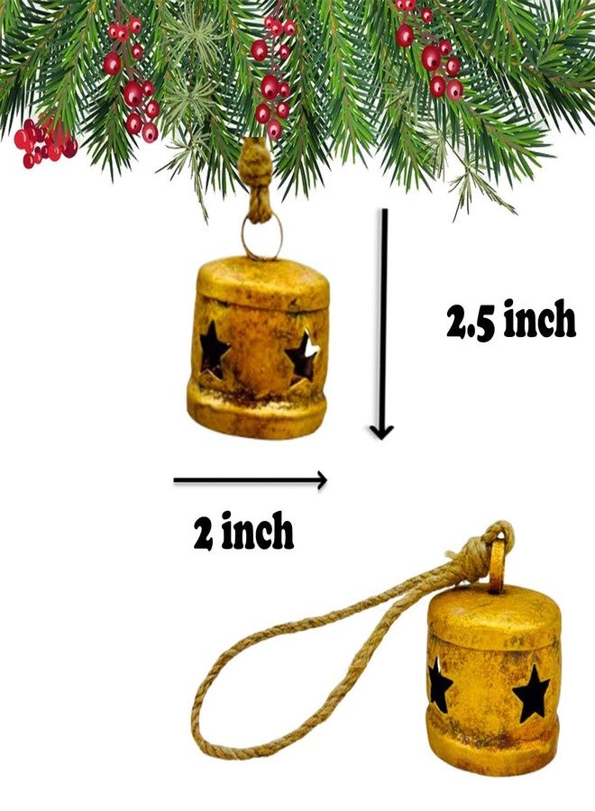 THOR INSTRUMENTS Shabby Chic Hanging Bells Cluster – Rustic Handmade Metal Bell Décor for Wall, Door, Garden, or Festive Decoration on Jute Rope Perfect for Holiday Decor Indoor (Star Drum Cut (2x2x2.5)) - Image 4