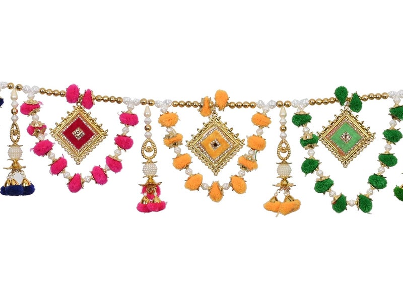 CraftVatika CraftVatika Diwali Special Toran for Door Diya Design Toranam for Diwali Decoration Color Toran for Pooja Room Bandarwal Pompom Bandhanwar Size 38 Inches x 6 Inches - Image 4