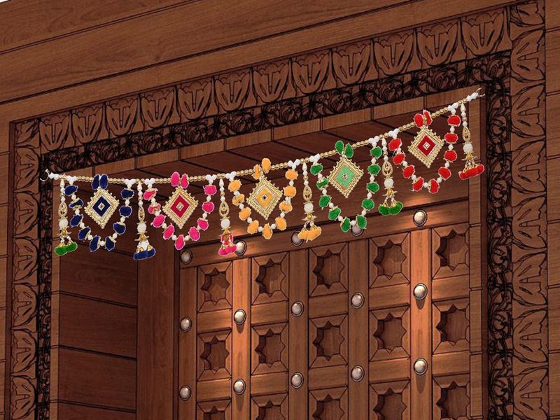 CraftVatika CraftVatika Diwali Special Toran for Door Diya Design Toranam for Diwali Decoration Color Toran for Pooja Room Bandarwal Pompom Bandhanwar Size 38 Inches x 6 Inches - Image 2