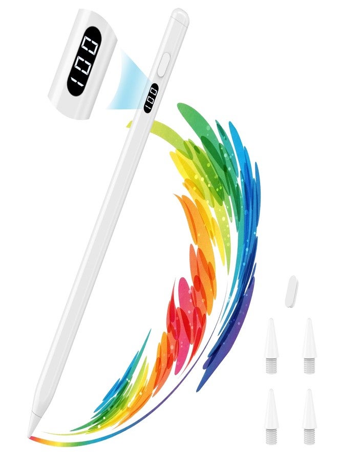 MoKo Stylus Pen for iPad 2018-2025, USB-C Fast Charging Pencil with LED Power Display Tilt Sensitivity for Apple iPad A16/11/10/9/8/7/6, Air 7/6/5/4/3/M3/M2, Pro 13"/12.9"/11"/M4, Mini 7/6/5, White - Image 1
