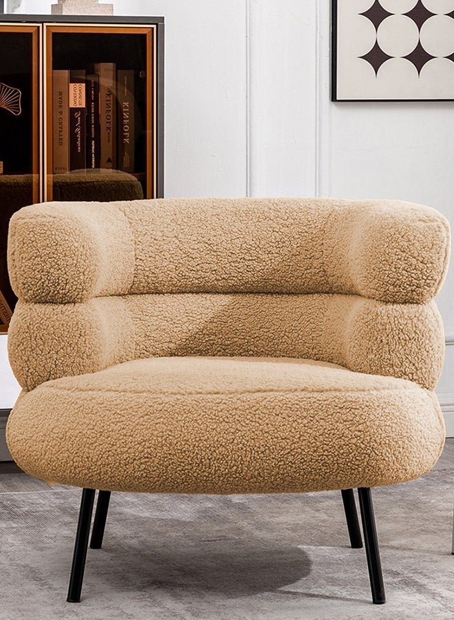 Taimi Stylish upholstered Boucle Fabric Chair with Arms, Comfortable Backrest and Metal Legs, Boucle Chair for Bedroom, Living Room and Office - Brown, 67x55x67cm  - Image 1