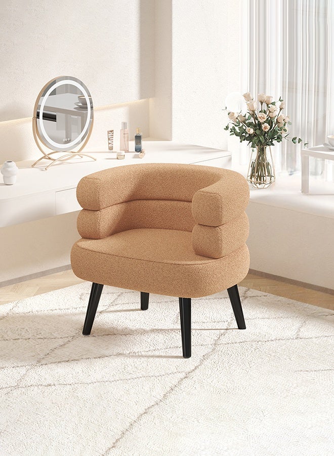 Taimi Stylish upholstered Boucle Fabric Chair with Arms, Comfortable Backrest and Metal Legs, Boucle Chair for Bedroom, Living Room and Office - Brown, 67x55x67cm  - Image 2