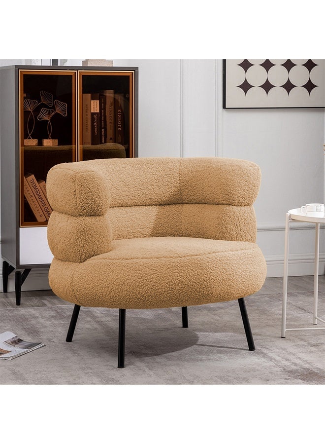 Taimi Stylish upholstered Boucle Fabric Chair with Arms, Comfortable Backrest and Metal Legs, Boucle Chair for Bedroom, Living Room and Office - Brown, 67x55x67cm  - Image 3