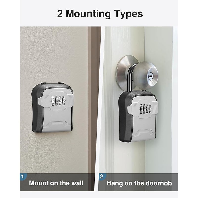 Arabest Lock Box, Key Lock Box Wall Mount & Portable Combination Lockbox with Resettable Code, Security Lockbox for Outside House Keys, Apartment Realtors Spare Keys Storage (1 Pack, Grey) - Image 4