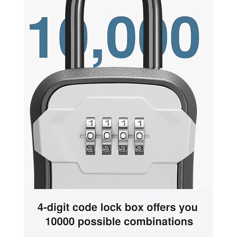 Arabest Lock Box, Key Lock Box Wall Mount & Portable Combination Lockbox with Resettable Code, Security Lockbox for Outside House Keys, Apartment Realtors Spare Keys Storage (1 Pack, Grey) - Image 2