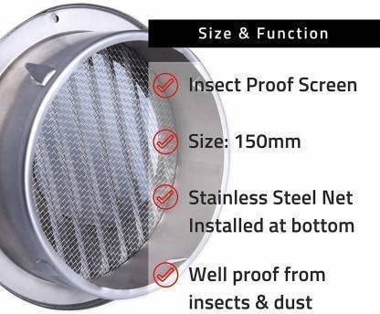 KIRMANI All In One Steel Cowl Cover, Size- 6 inches use for Chimney and 150 mm Exhaust Fan (Silver) - Image 3
