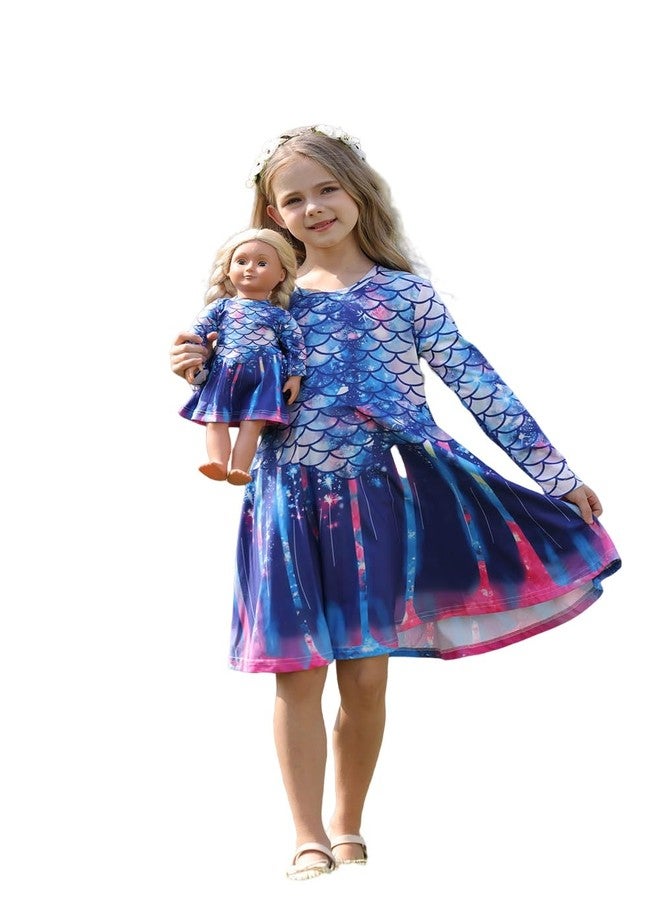 Bow Dream Cute Girl Dress and Matching Girl American Doll Clothes Accessories for Girls Dresses Size 150 Deep Blue - Image 1