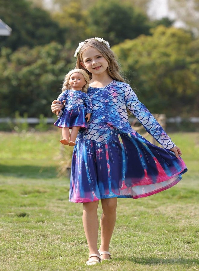Bow Dream Cute Girl Dress and Matching Girl American Doll Clothes Accessories for Girls Dresses Size 150 Deep Blue - Image 2