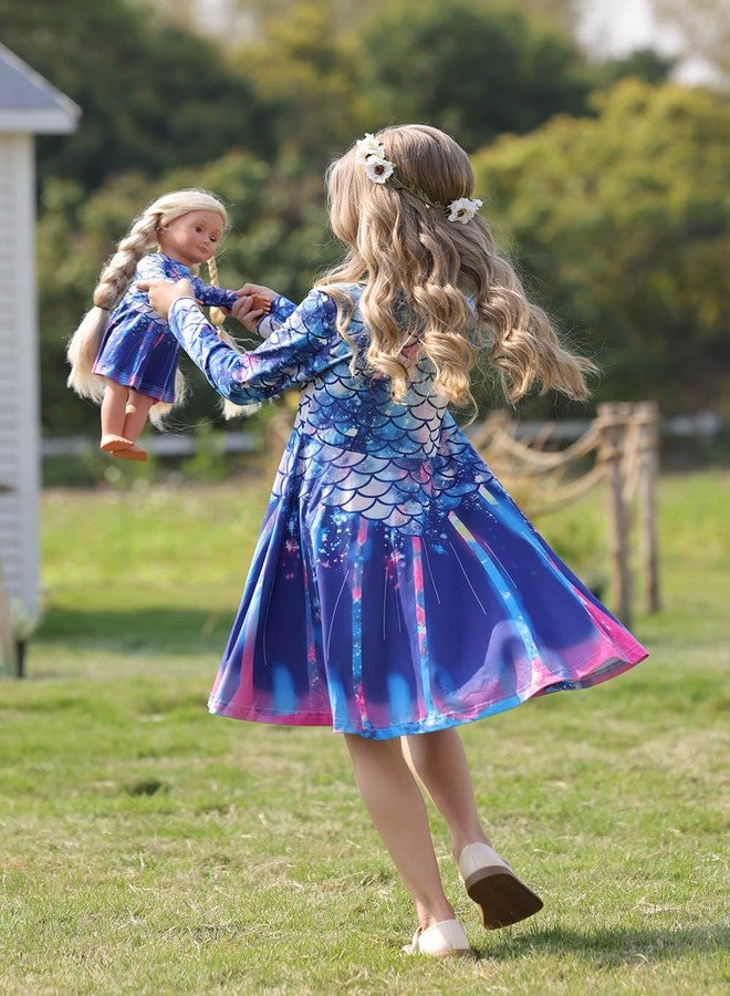 Bow Dream Cute Girl Dress and Matching Girl American Doll Clothes Accessories for Girls Dresses Size 150 Deep Blue - Image 4