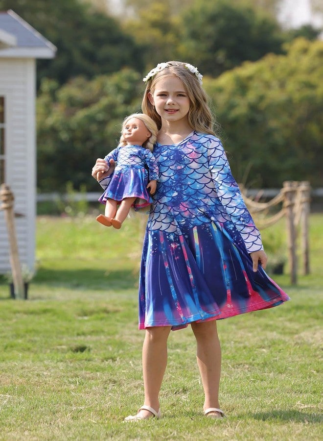 Bow Dream Cute Girl Dress and Matching Girl American Doll Clothes Accessories for Girls Dresses Size 150 Deep Blue - Image 5