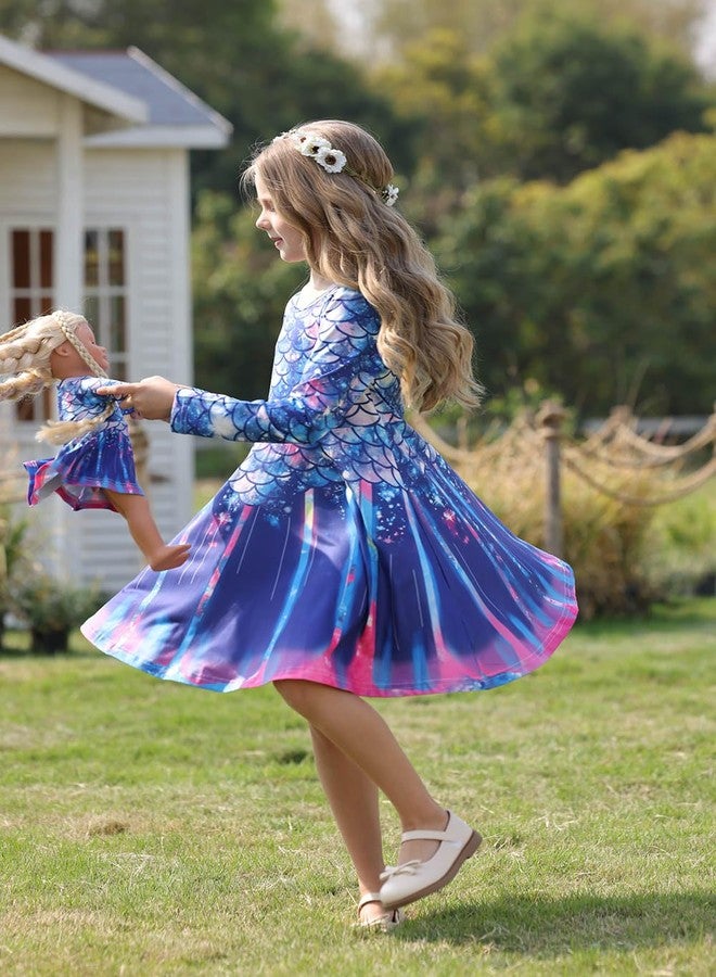 Bow Dream Cute Girl Dress and Matching Girl American Doll Clothes Accessories for Girls Dresses Size 150 Deep Blue - Image 3