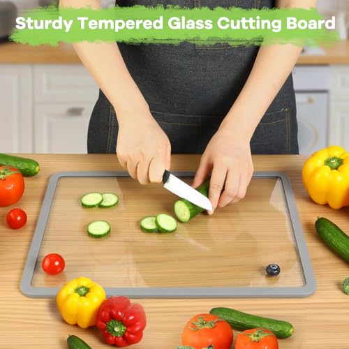 IDekooror Cutting Board, Tempered Glass Cutting Board for Kitchen Counter, 2Pcs Chopping Board Set with Non-Slip Silicone Edges, Heat Resistant, Dishwasher Safe, Kitchen Decoration - Image 5