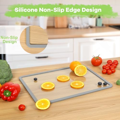IDekooror Cutting Board, Tempered Glass Cutting Board for Kitchen Counter, 2Pcs Chopping Board Set with Non-Slip Silicone Edges, Heat Resistant, Dishwasher Safe, Kitchen Decoration - Image 4