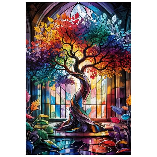 Artinhand Great Jigsaw Puzzles for Adults 300 Pieces Stained Glass Tree of Life Puzzles for Adults Toys Gift Family Decoration Kids Puzzle - Image 1